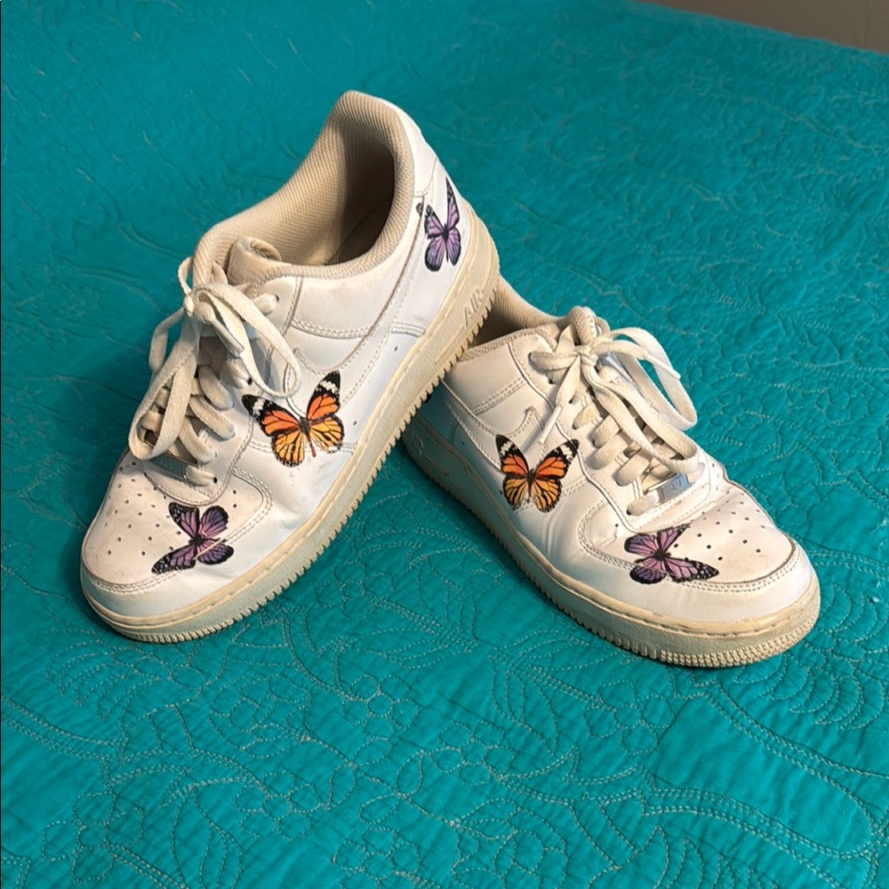 Nike Air Force 1 White Butterfly Sneakers with Playful Design